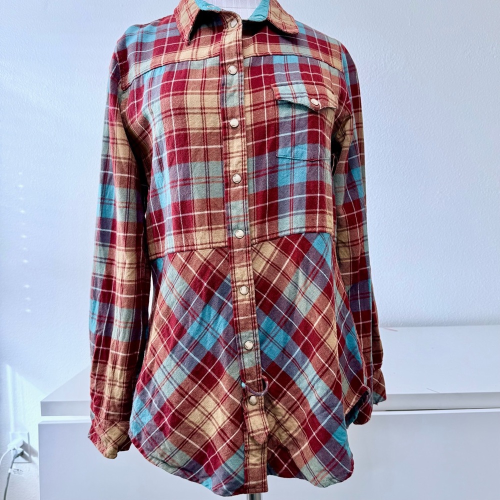 Tasha Polizzi Plaid Western Pearl Snap Front  100% Cotton Flannel Shirt -Size M
